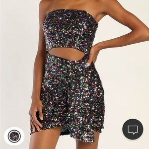 Lulu’s sparkly multicolor bodycon strapless dress